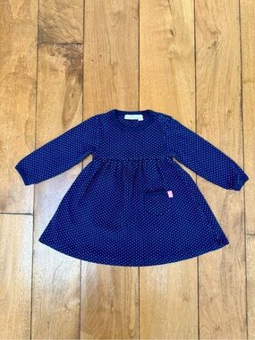 JoJo Maman Bébé Navy Pink Polka Dot Knit Dress Toddler 12–18 Months EUC